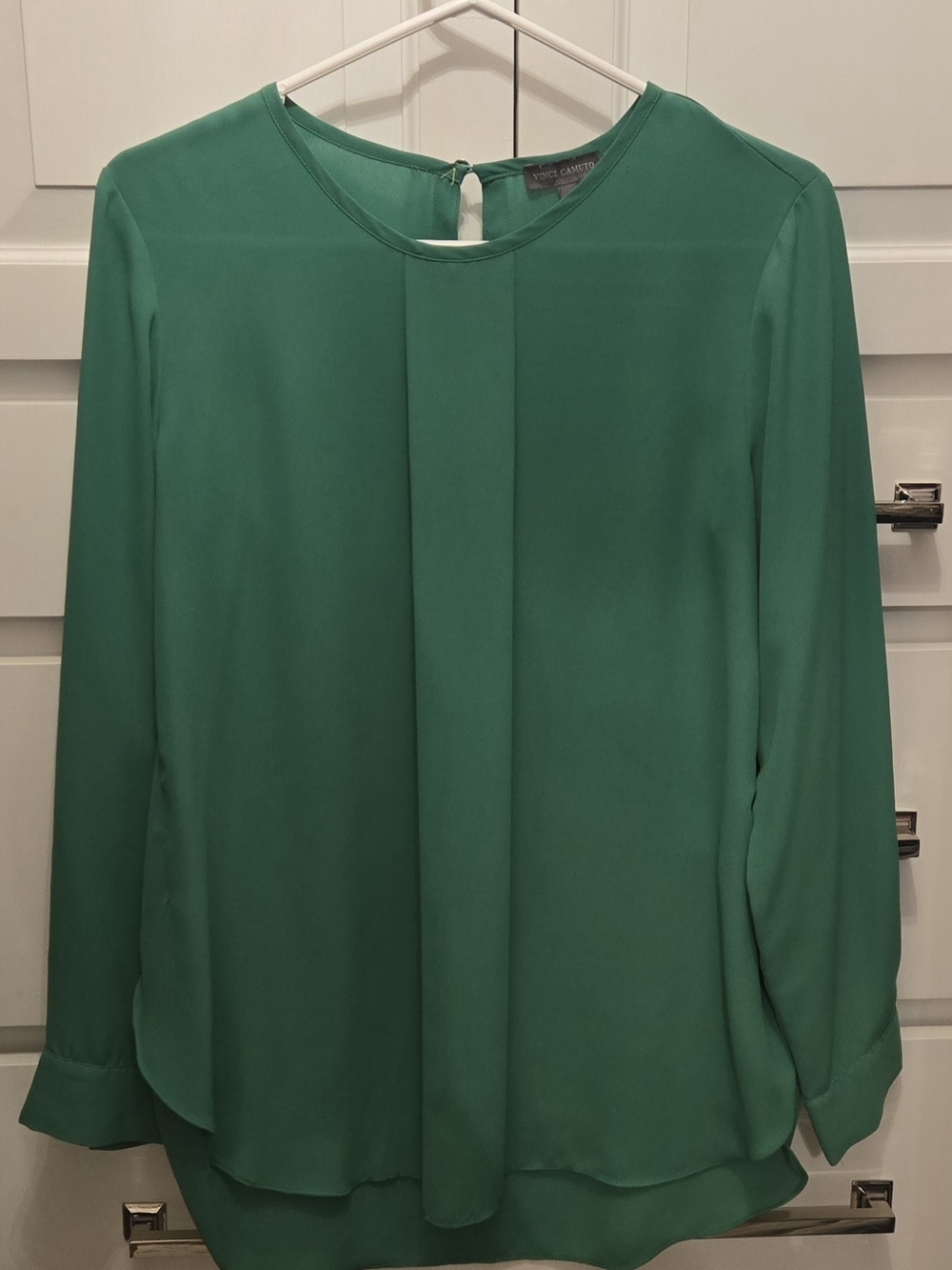 Vince Camuto Emerald Green Long-Sleeve Pleat Front Blouse